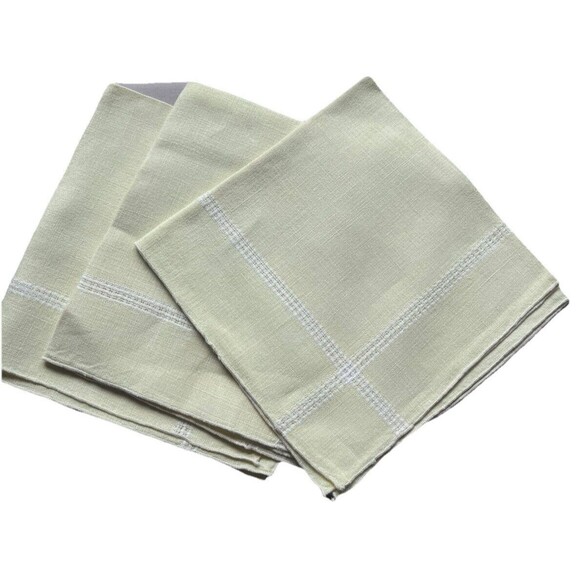 3 Yellow Vtg Linen Cotton Blend Large Cloth Dinner Napkins Hemstitched 16x16 in - Picture 2 of 4
